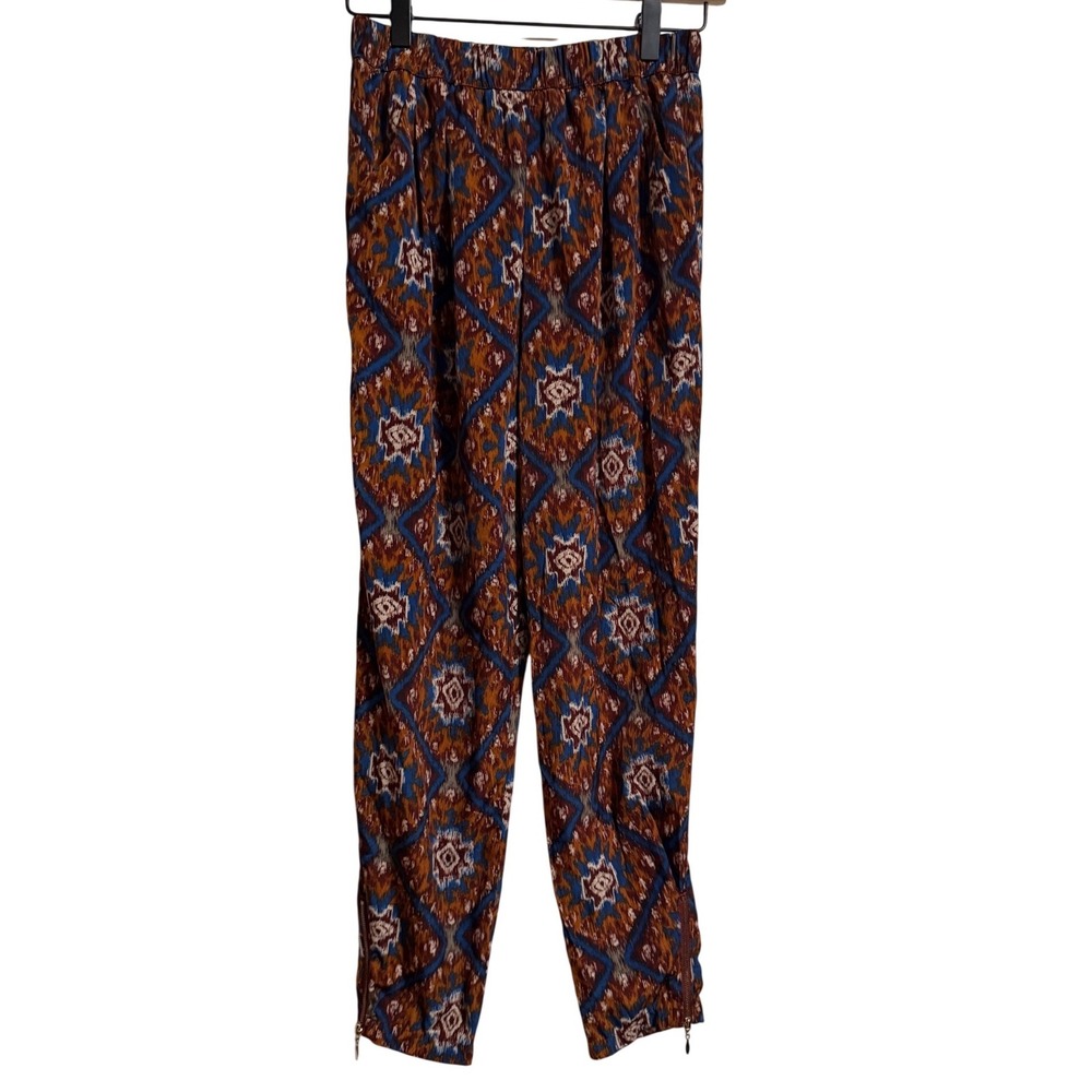 Forever 21 Womens Ikat Geometric Print Jogger Pants Rust Blue Ankle Zip Small